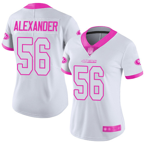 San Francisco 49ers Limited White Pink Women Kwon Alexander NFL Jersey #56 Rush Fashion